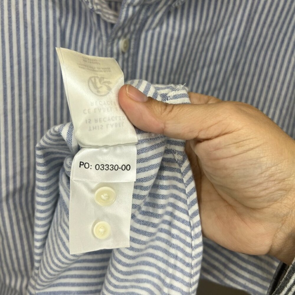 Outerknown The Artist Oxford Long Sleeve Button Down Shirt - White/Blue Size XXL - Picture 5 of 8